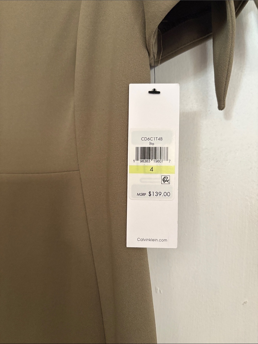 Calvin Klein Olive Puff-Sleeve Sheath Dress, size 4. - Picture 5 of 7